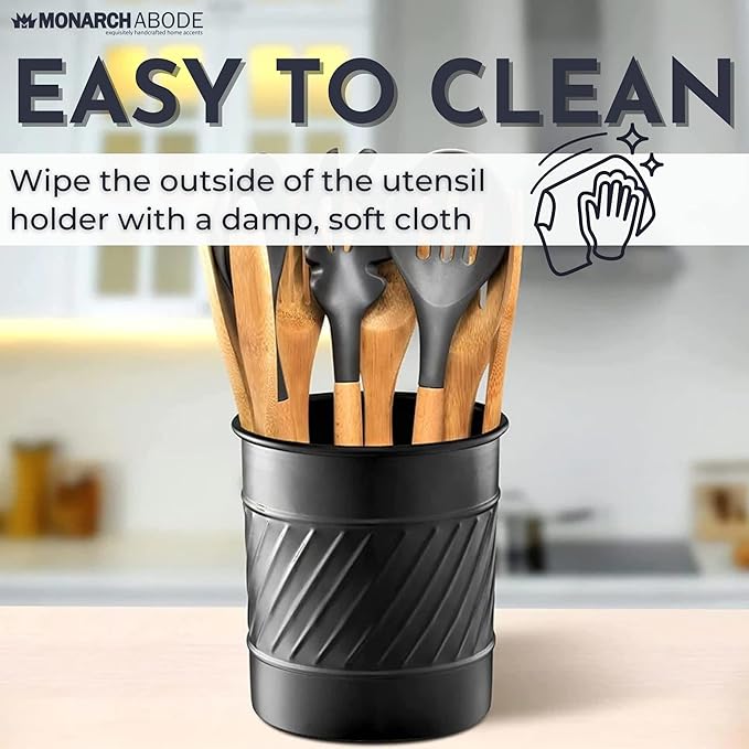 Monarch Abode Handcrafted Wave Embossed Kitchen Utensil Holder for Kitchen Counter, and Large or Small Spoon Holder, Decorative Cooking Utensil Crock Organizer for Countertop, Antique Copper Finish