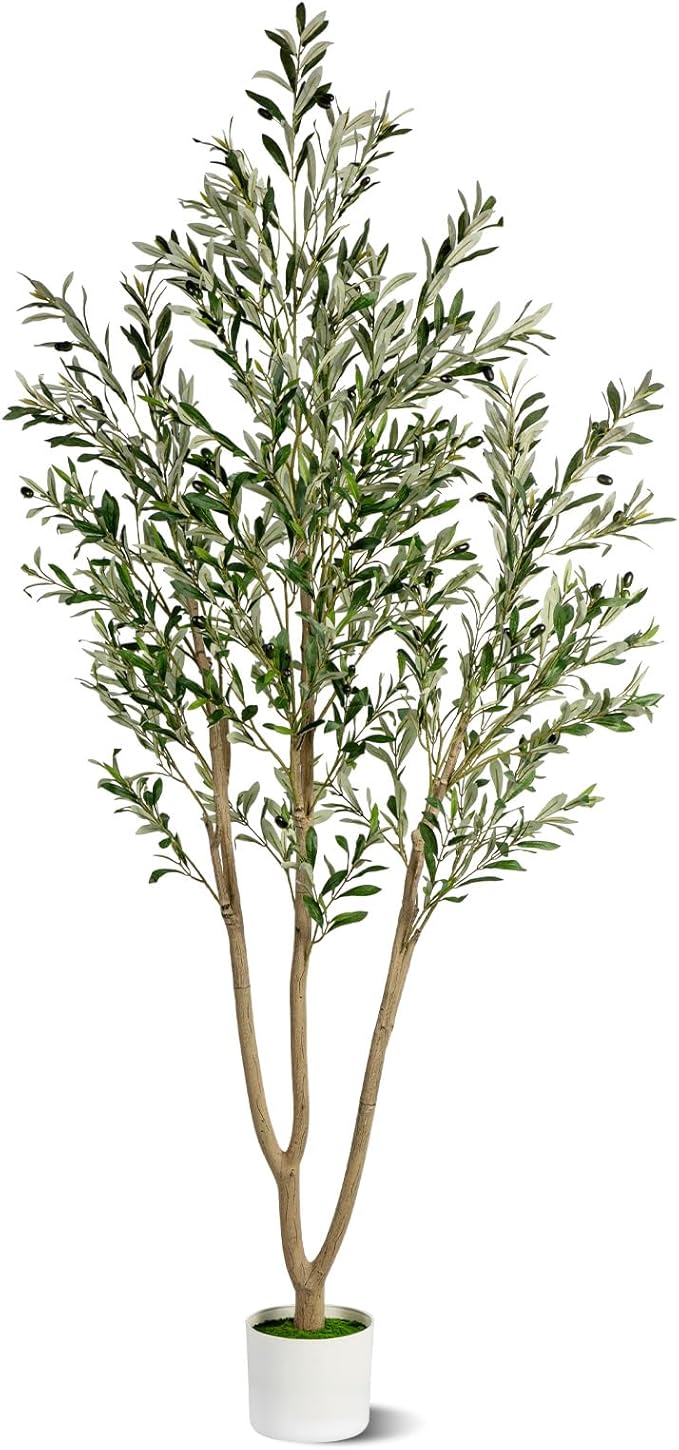 7FT Artificial Olive Tree, Indoor Faux Olive Tree Fake Potted Silk Olive Tree Plants with Lifelike Branches & Fruits for Home Office Decor