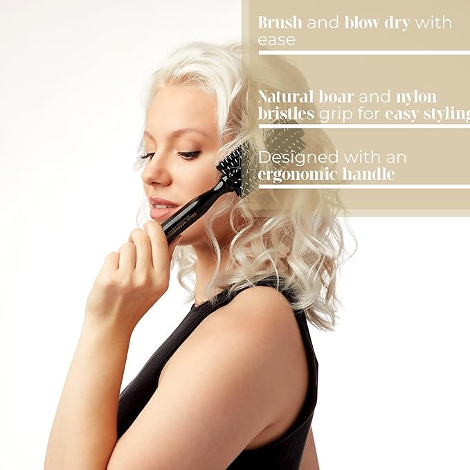 SALLY HERSHBERGER Medium Round Brush for Men & Women - Premium, Salon-Tested, Volumizing and Smoothing Barrel Hair Brush - For Styling & Blow Drying Thick Through Fine Hair - Boar Bristle Design - 1pc