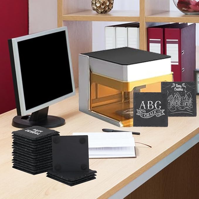 20 Pack 4 Inch Square Slate Coasters,Black Stone Coasters with Anti-Scratch Bottom, Ideal for Home Decor, Bar, Housewarming Gifts, and Laser Engraving KUKLIPJIM