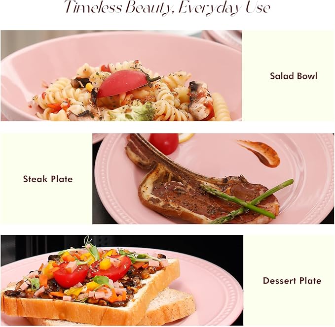 Pearl Dots Stoneware Dinnerware Set (20pc Set, Pink)