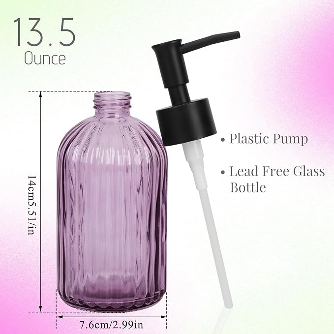 Glass Soap Dispenser with Plastic Pump, Hand Soap Dispenser for Hand Wash, Lotion Dispenser for Dishwashing Liquid, Lotion Shower Gel (Striped Purple)