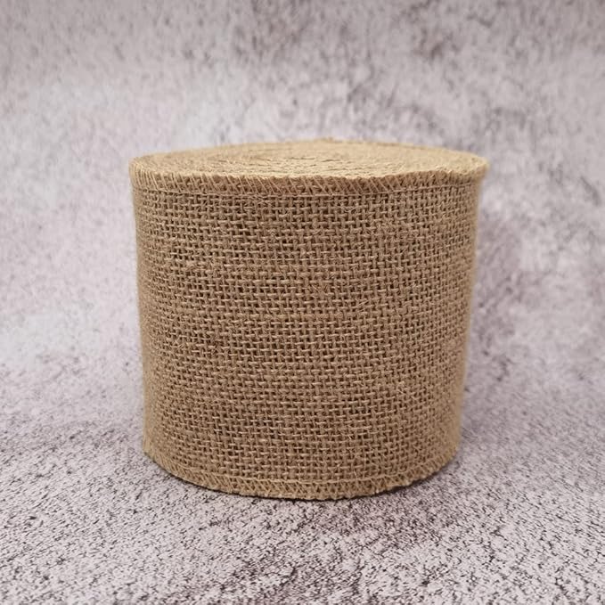 INSPIRELLE 4" Natural Burlap Fabric Roll 10 Yards Jute Ribbon for Gift Wrapping Craft Projects Wedding Decoration Home Decoration 10CM
