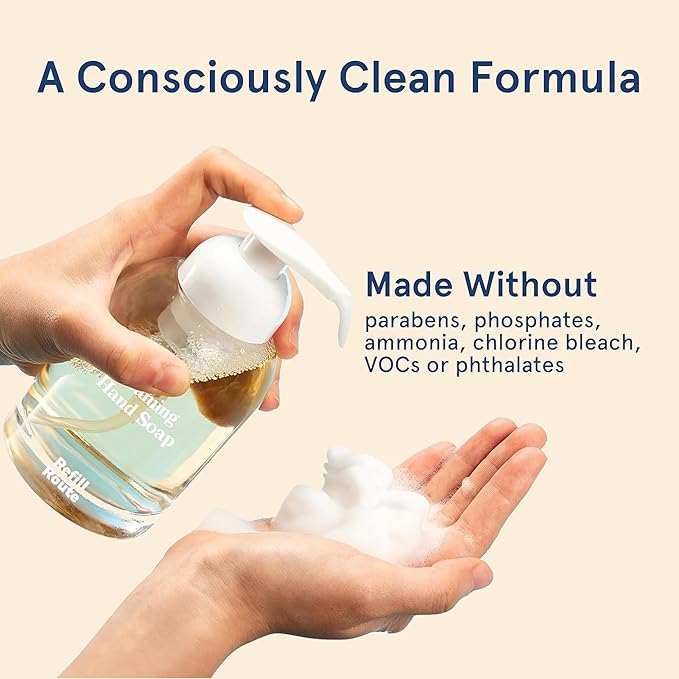 Foaming Hand Soap Refills & Dispenser Glass, 12 Hand Soap Tablets+1 Foaming Dispensers+2 Microfiber Cloths, Make 96 fl oz(12 x 8) - No Plastic, Vegan, Cleansing & Moisturizing, Lemon Scent