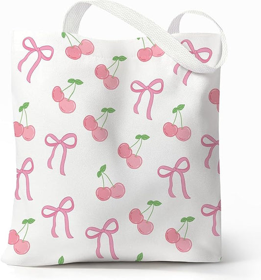 Cute Aesthetic Canvas Tote Bag for Women, Reusable Foldable Shopping Cotton Shoulder Totebag with Zipper Pocket