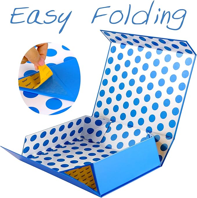 GREEN BEAN Gift Box 13x9.7x3.4 Inches, Large Blue Gift Box with Lid for Presents, Magnetic Shirt Gift Boxes for Clothes(Glossy Metallic Blue, Dot Design Inside)