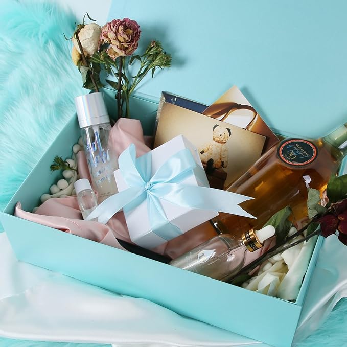 Aimyoo Blue Collapsible Gift Box with Magnetic Closure Lids 13.8x9x4.3 in, Bridesmaid Groomsmen Proposal Box, Large Rectangle Box for Present Graduation Storage 3 Pack