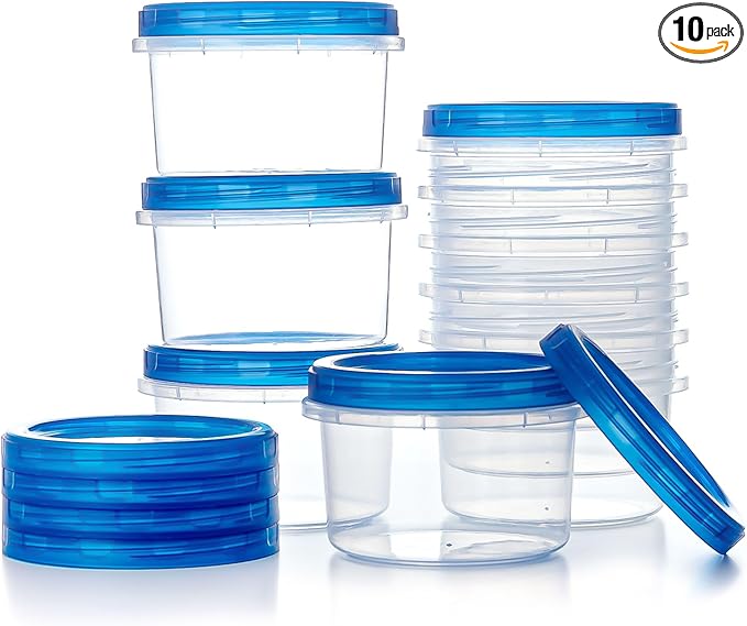 Freezer Storage Containers, [10 Pack-16 oz] Ultra Thick Freezer Containers with Leakproof Twist Top Lids, Heavy Duty BPA Free Stackable Food Containers for Lunch/Salad/Leftover/Soup/Oats/Ice Cream