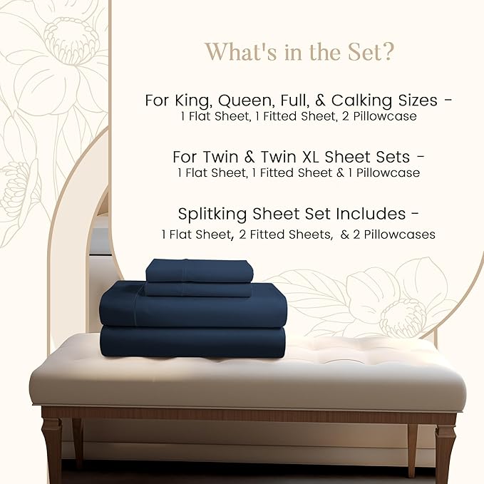 100% Egyptian Cotton Sheets For King Size Bed, 800 Thread Count Deep Pocket King Sheet Set, Elasticated Sheet & Pillowcase Sets, No Pill & Shrink, Soft & Comfy Naturally Cool & Breathable- Dark Denim