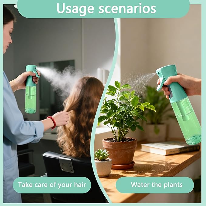 Spray Bottle for Hair Continuous Ultra Fine Mist (300ml) 360° Multi Spray Bottle for Plants, Cleaning, Skin Care Leakproof & Durable 2 Pack