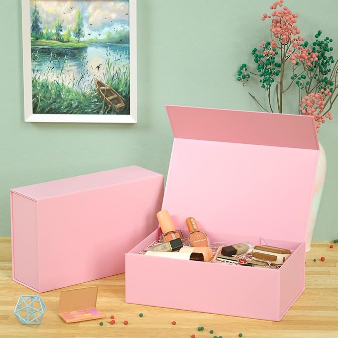 Pink Gift Box, 12x6x4'' Gift box for Presents with Lids Magnetic Closure Rectangle Collapsible for Bridesmaid Proposal Box, Wedding, Christmas, Halloween, Birthday Gift Packging