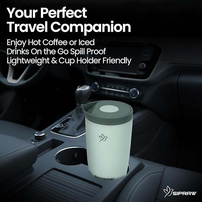 Travel Coffee Mug Tumbler, Reusable Iced Coffee Hot Coffee Cup, Double Wall Insulated Thermal Stainless Steel Material, Gift for Women Men, Perfect for Camping Travelling, 12 oz, Pastel green