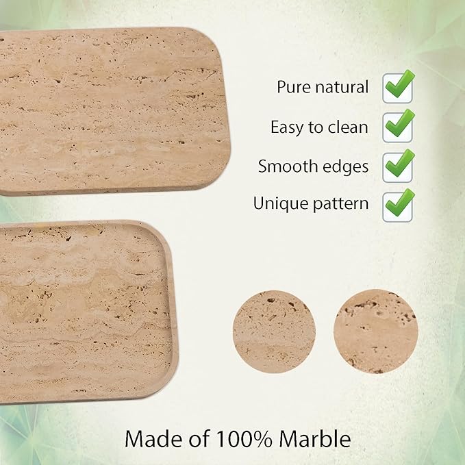 ‌VEROBELL Travertine Bathroom Vanity Tray | Natural Stone Storage Organizer | Luxury Home Decor for Countertop, Dresser, Spa | Non-Resin & Durable Design,11.8"x7.8"x0.6"