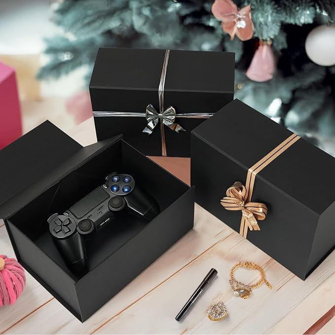Schliersee 4Packs 9x6x4 Gift Box with Magnetic Lid for Present, Black Gifts Wrap Box for Birthday, Wedding, Groomsmen Bridesmaid