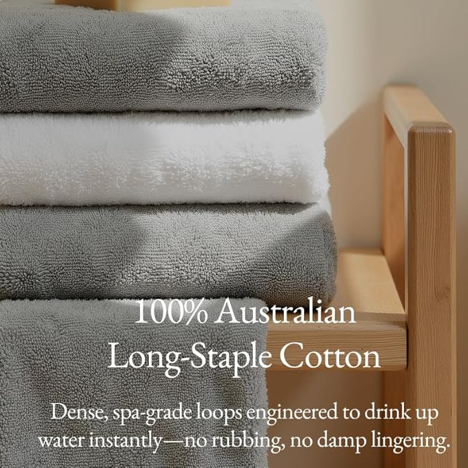 Italic Ultraplush 100% Australian Cotton Towels - Set of 2 Luxury Bath Towels, Quick Dry Plush and Absorbent, Heavy Duty Large Bath Towels, 800GSM Towels for Bathroom & Spa (Light Gray)