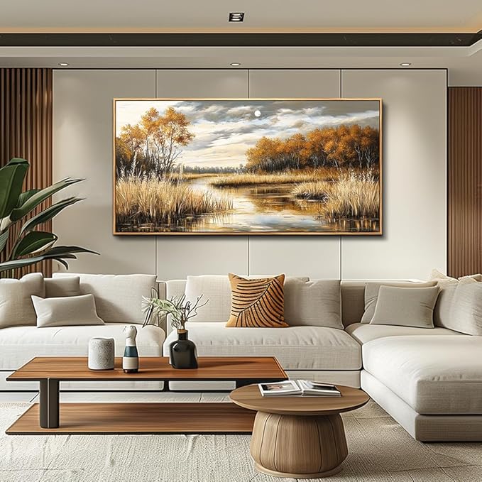 QIYILEXWART Large Wall Decor For Living Room Canvas Wall Art For Office Modern Wall Decorations For Bedroom Trees and Rivers Landscape Painting Farmhouse Pictures Artwork Room Home Decor 24x48 In