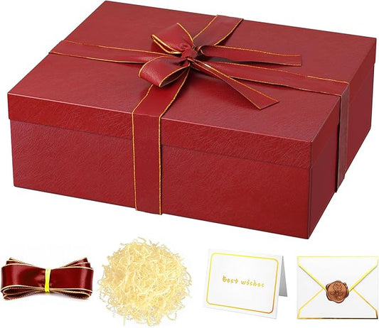 JOYIT Red Gift Box 16.5''x13''x5.5'' - Large Gift Boxes with Lid for Presents Packaging, Birthday, Christmas, Wedding, Anniversary, Big Gift Box with Ribbon, Shred Filler, Card, Wax Seal (Red)