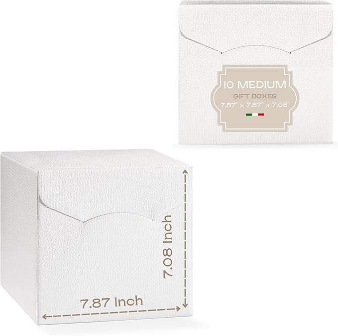 Set of 10 Gift Boxes for Presents (7.87 x 7.87 x 7.08 inch) - Ideal for Christmas, For Clothes, Bridesmaid Proposal - White Leather