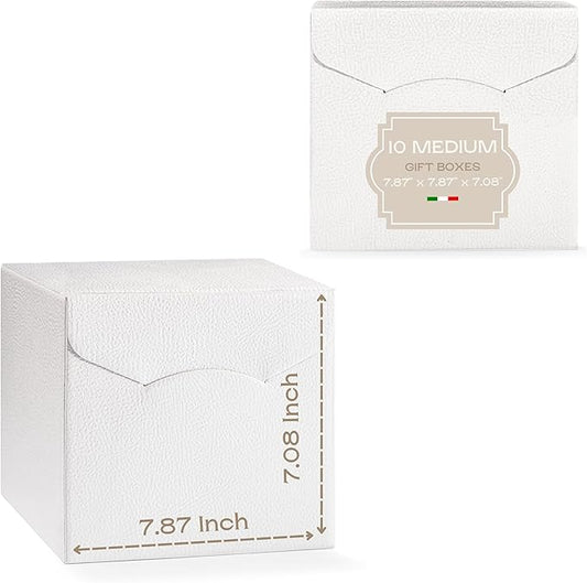 Set of 10 Gift Boxes for Presents (7.87 x 7.87 x 7.08 inch) - Ideal for Christmas, For Clothes, Bridesmaid Proposal - White Leather