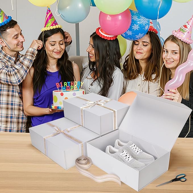 Ditwis 4 Pack 13.8x9x4.3 Inches Gift Boxes with Magnetic Closure Lids, White Magnetic Box for Wedding, Groomsmen Bridesmaid Proposal, Birthdays, Mother's Day