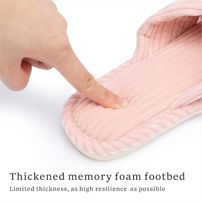 Chantomoo Slippers for Women Memory Foam House Womens Slipper Slides Home Bedroom Bathroom Spa Open Toe Corduroy Bow Slippers Cozy Comfortable