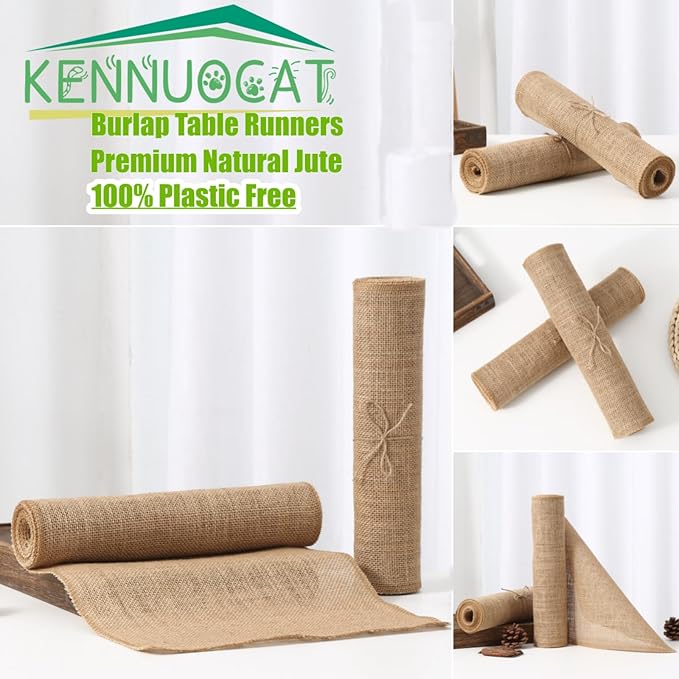 Burlap Table Runners - Natural and Eco-Friendly Versatile Premium Jute Fabric Rolls -12x108Inches(1 Roll) Decor for Weddings,Partie,Events and Home-Rustic Style Tablecloth-DIY Crafts