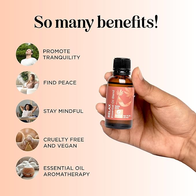 Relaxing Essential Oil Blend for Diffuser - Aromatherapy Blend of Essential Oils for Diffusers for Home and Travel Stress Support with Lavender Geranium Roman Chamomile and Ylang Ylang Diffuser Oils