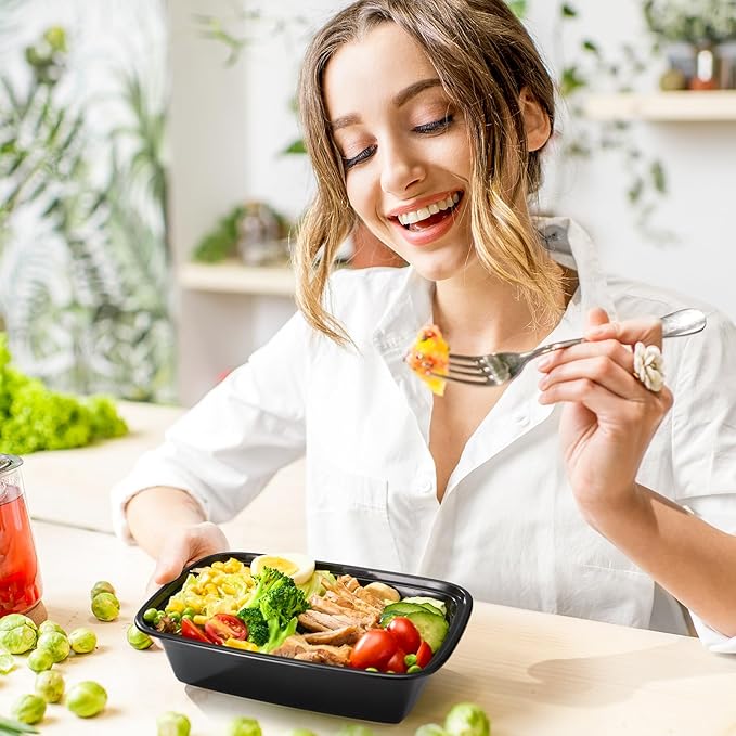 Glotoch 32oz Meal Prep Containers, 10 Pack (20-Piece) Reusable Food Prep Containers with Lids Microwave, Freezer, Dishwasher Safe Leakproof Durable Plastic Food Storage Bento Box To Go Take Out