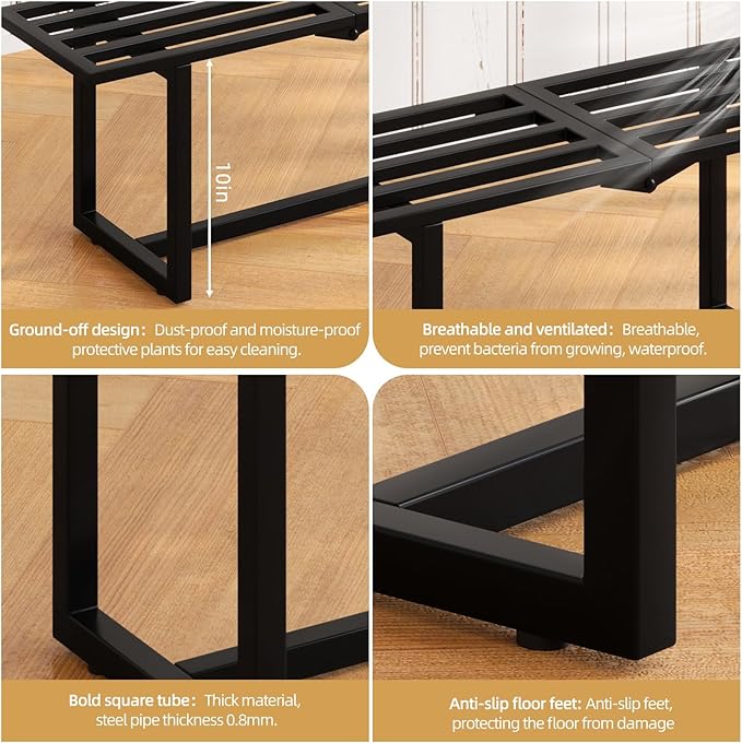 2 Pack Metal Plant Stand Indoor, Outdoor Iron Plant Shelf, Heavy Duty Slatted Display Shelf for Patio Balcony Garden Living Room Load Bearing 330 LB 26" L x 10.4" H x 8.6" W 1 Tier Black