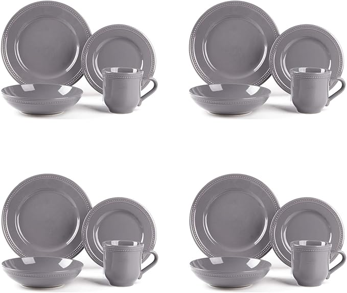 Pearl Dots Stoneware Dinnerware (16pc Set, Grey)