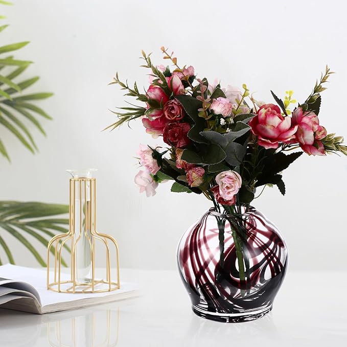 Sosoport Colored Round Glass Hydroponic Vase for Indoor Outdoor Plant Display Eco-Friendly Water Plant Container Creative Flower Planter for Home Office Decoration and