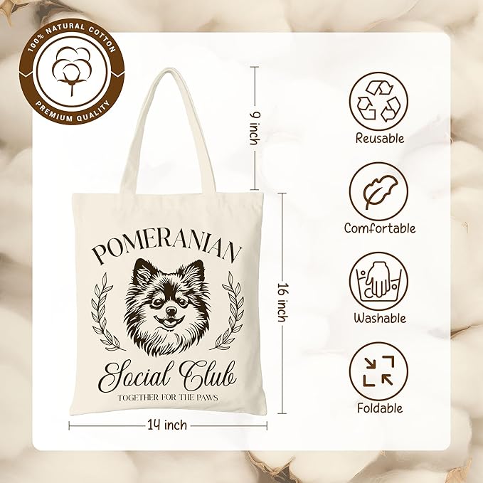 Dog Social Club Canvas Tote Bag, Travel & Daily Use, 16x14 Inch