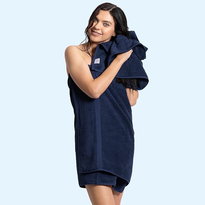 Chakir Turkish Linens 100% Cotton Premium Turkish Towels for Bathroom | 30'' x 60'' Large Bath Towels (4 Piece, Navy)