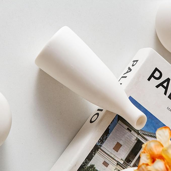 White Ceramic Bud Vase Set of 11, Small Vases for Pampas Grass, Flowers, Mini Vases for Modern Home Decor, Minimalist Decor, for Living Room, Dining Table & Shelves