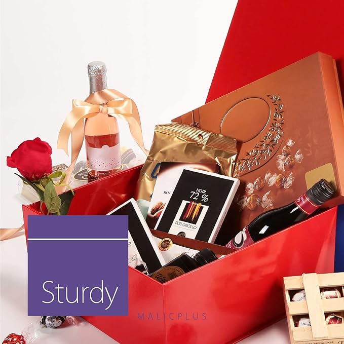 6 Gift Boxes with Lids 9x9x3.4 Inches, Red Bridesmaid Proposal Boxes with Magnetic Closure for All Occasion (Glossy Red)