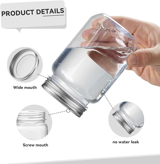 novelinks 16 oz Clear Plastic Jars with Screw-On Lids - BPA-Free Refillable Storage Containers for Slime, Food, Crafts, Kitchen & Household Use (24 Pack,Silver)