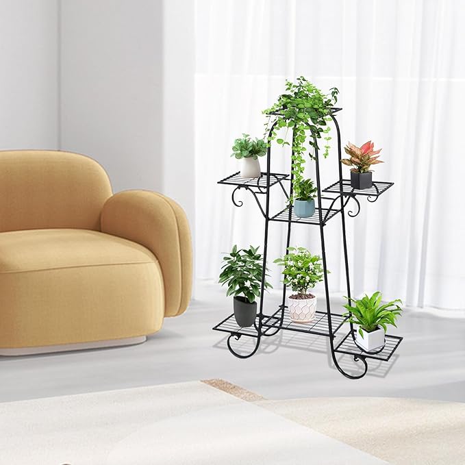 Metal Plant Stand Indoor and Outdoor, 7 Tier Plant Stands, Flower Pot Holder Shelf for Multi Plants, for Patio Garden Living Room Balcony Bedroom