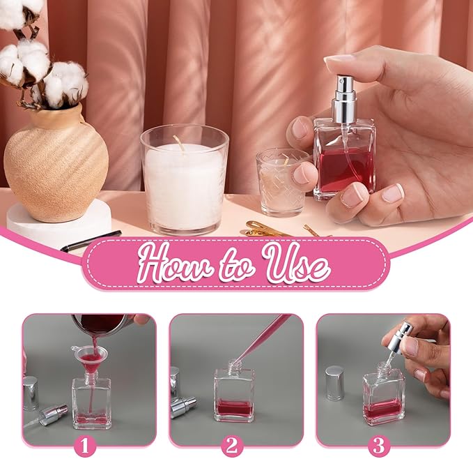 20 Pcs Clear Glass Fine Mist Atomizer Spray Bottle, 15ml Portable Square Empty Glass Perfume Atomizer Bottles, Clear Refillable Perfume Bottle with 10 5ML Droppers and 10 Funnels