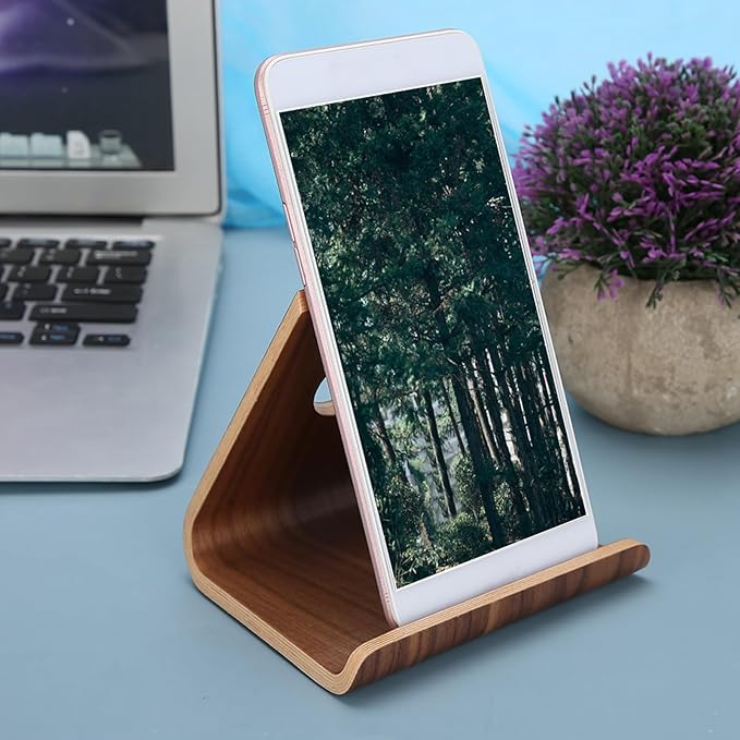 Wooden Cell Phone Stand, Cell Phone Holder Tablet Stand, Non Slip Stable Desktop Phone Stand for Tablet PCs, Artwork, Phone