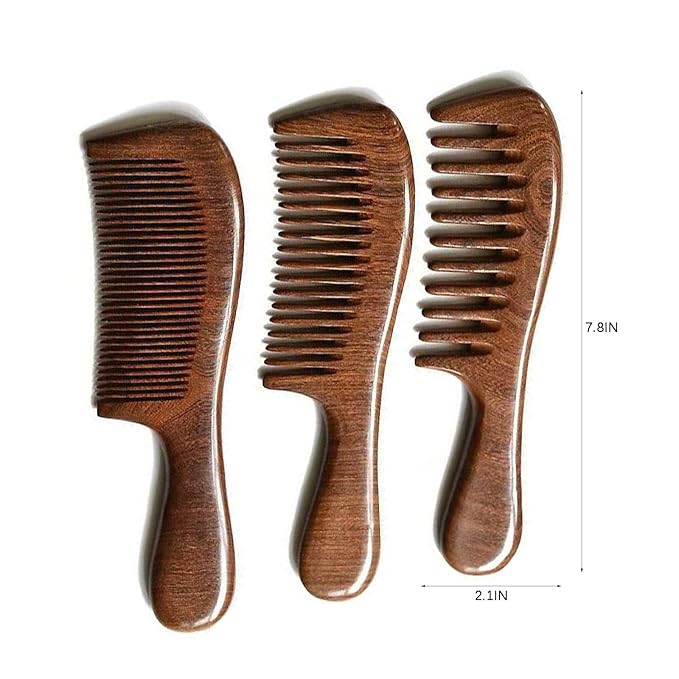 Letyvba Walnut Hair Comb, Wooden Comb for Women, Premium Antistatic Walnut 3-Piece Comb Set - Wide, Medium, and Fine Tooth. For Women and Men with Curly, Wet, Long, Dry, or Thin Hair