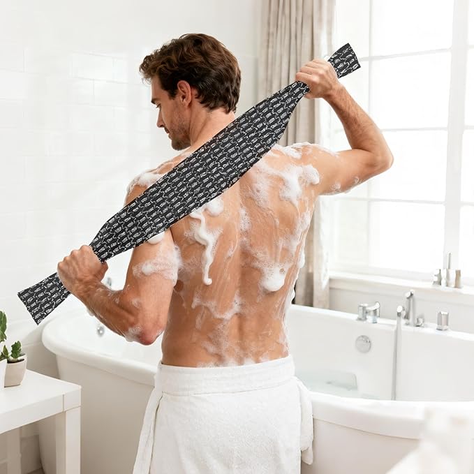 Quick Drying Bath Towel, Gentle Skin, Super Absorbent Cotton, Extendable Back Brush, Home Spa Accessory for Bathroom Shower Sauna Indoor Daily Use Family Adults Kids