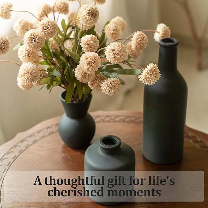 Fake Flowers in Vase for Centerpieces, Faux Flowers in Modern Ceramic Vase Set of 3 with 8 Artificial Autumn Chrysanthemums Artificial Decorative Swags