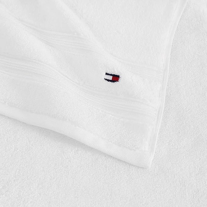 Tommy Hilfiger - Bath Towels, Ultra-Soft & Quick Drying with Zero Twist, 600 GSM Bathroom Towels with Iconic Flag Accent (Harborside Solid White, 6 Piece)