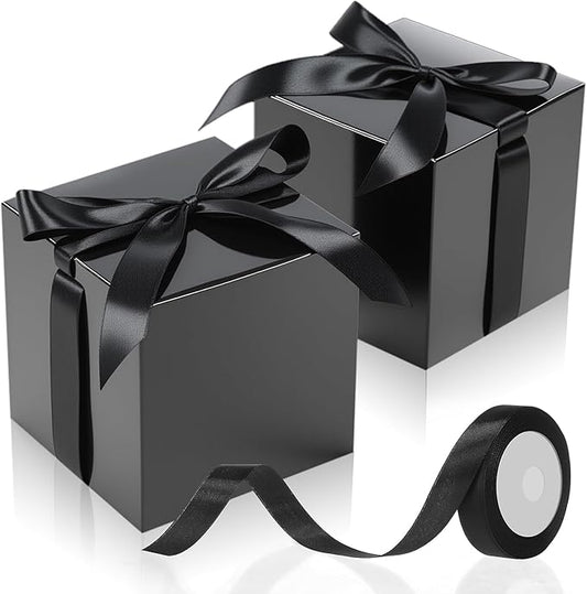 48 Pcs Christmas Gift Boxes with Ribbon Small Party Favor Boxes with Lids Mini Treat Candy Container for Wedding, Party, Birthday, Valentine's Day and More(Black,4 Inch)