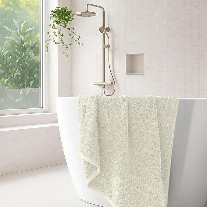 DAN RIVER Bath Towels Set of 4, 30 x 60 Inches, 100% Cotton, Larger & Lighter Weight, Quicker to Dry, Super Soft and Absorbent, Ideal Hotel Towels for Daily Use, Ivory