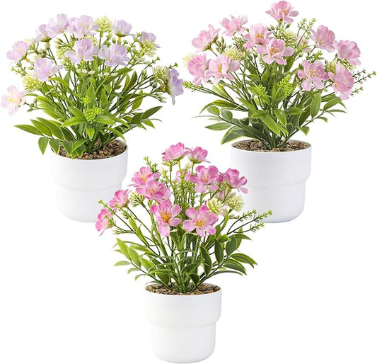 3-Piece Potted Artificial Freesia Flowers | Lifelike Indoor Plants for Home, Office, Bedroom, Bathroom Decor | Rustic Farmhouse Style Artificial Greenery