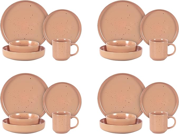 HomeVSS 20-Piece Dinnerware Set - Serves 4, Matte Rose Glaze plates and bowls sets with Speckle Effect for Microwave & Dishwasher Safe