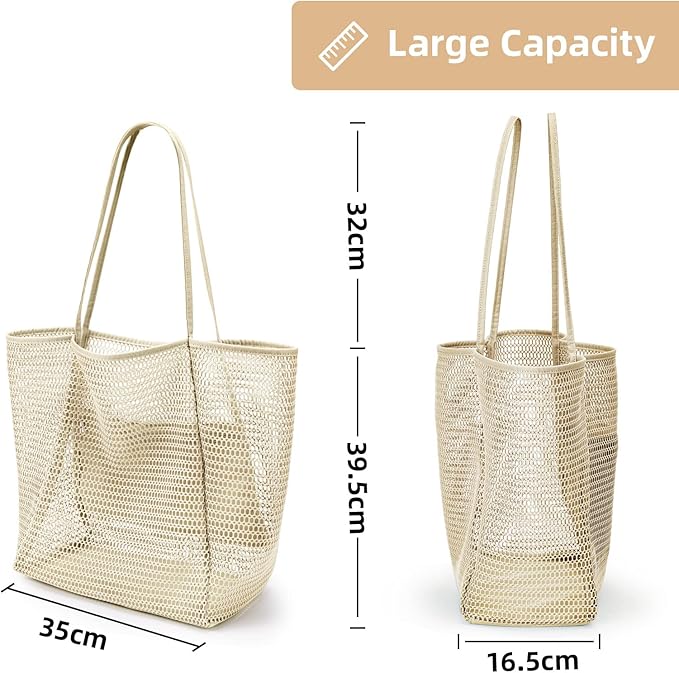 KALIDI BeachNylon Mesh Tote Bag, Casual Tote Bag Hobo Women Foldable MAX 23L Shoulder Bag For Beach Picnic Vacation