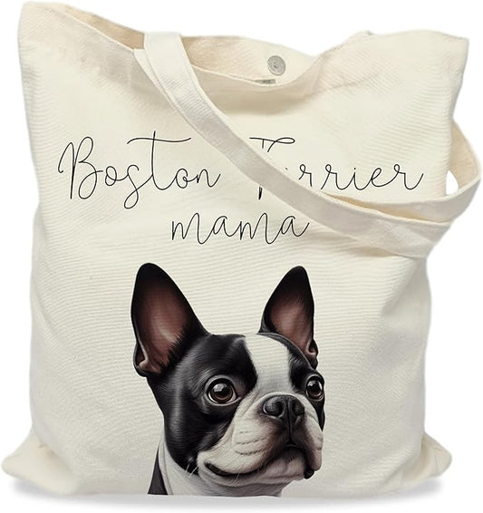 Dog Mama Tote Bag – Cute Dog Lover Canvas Bag, Reusable Shopping Shoulder Bag for Women, Pet Mom Gift,