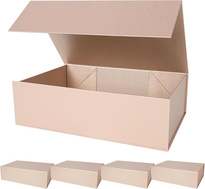 Aimyoo Gold Magnetic Gift Boxes with Lids 13.8x9x4.3 in, Large Bridesmaid Groomsman Proposal Box, Rectangle Collapsible Box for Present Graduation Birthday Storage 5 Pack